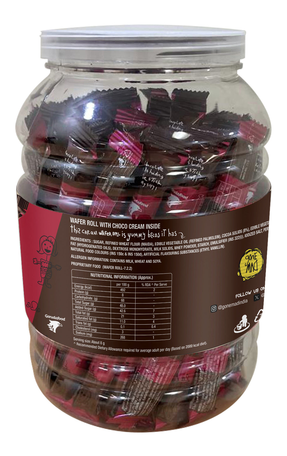 Gone Mad Premium Choco-Filled Wafer Sticks Jar – 40 Sticks (320g) – Crispy, Creamy & Delicious Chocolate Snack